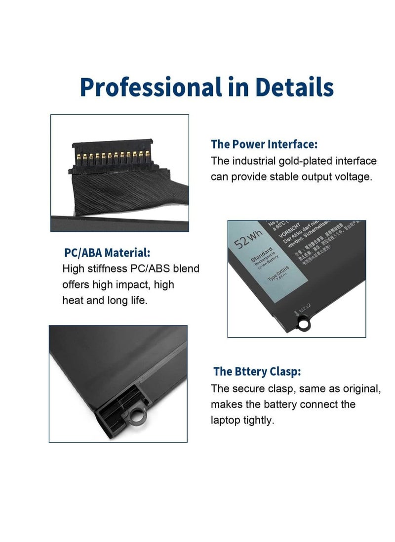 52WH DXGH8 Laptop Battery Compatible with Dell XPS 13 7390 9370 9380 2019 Inspiron 13 7390 2-in-1 7391 2-in-1 5390 N5390 14 7490 Latitude 3301 E3301 E3311 H754V 0V48RM V48RM HK6N5 P113G001 7.6V 4-Cell