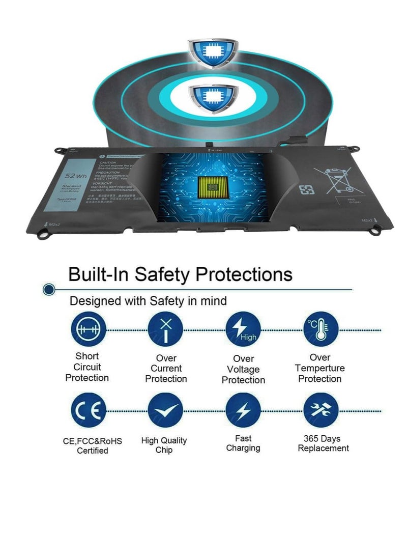 52WH DXGH8 Laptop Battery Compatible with Dell XPS 13 7390 9370 9380 2019 Inspiron 13 7390 2-in-1 7391 2-in-1 5390 N5390 14 7490 Latitude 3301 E3301 E3311 H754V 0V48RM V48RM HK6N5 P113G001 7.6V 4-Cell