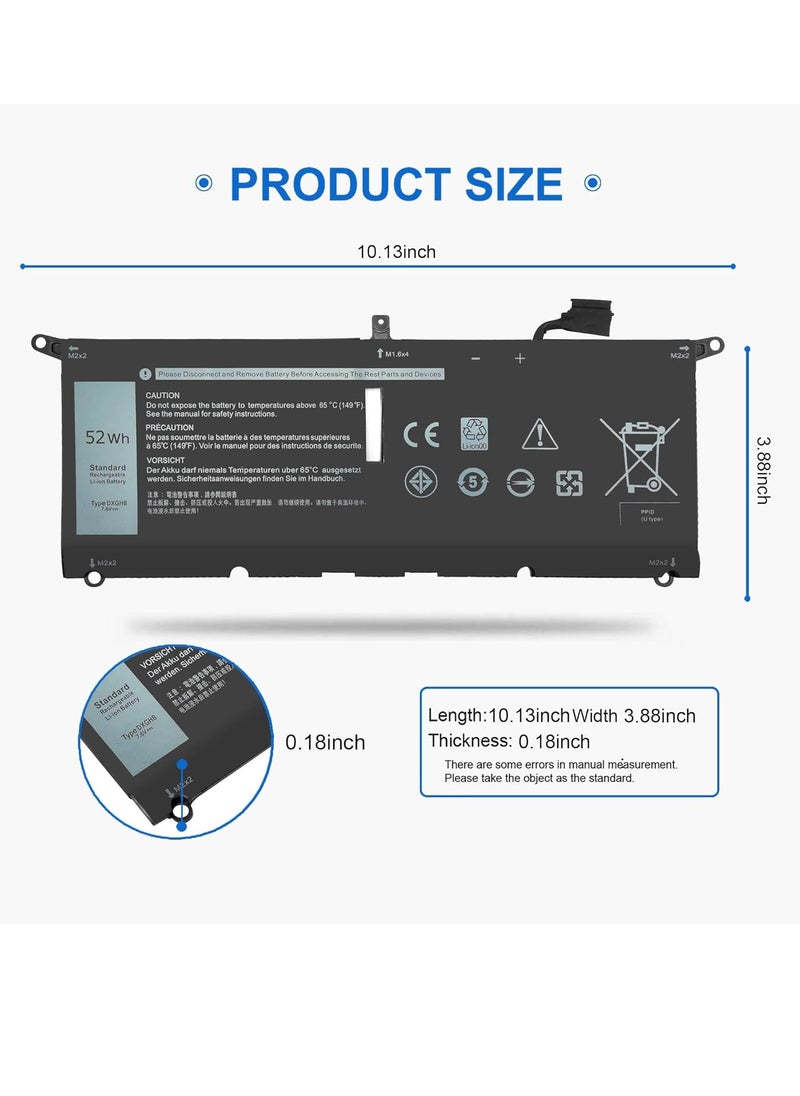 52WH DXGH8 Laptop Battery Compatible with Dell XPS 13 7390 9370 9380 2019 Inspiron 13 7390 2-in-1 7391 2-in-1 5390 N5390 14 7490 Latitude 3301 E3301 E3311 H754V 0V48RM V48RM HK6N5 P113G001 7.6V 4-Cell