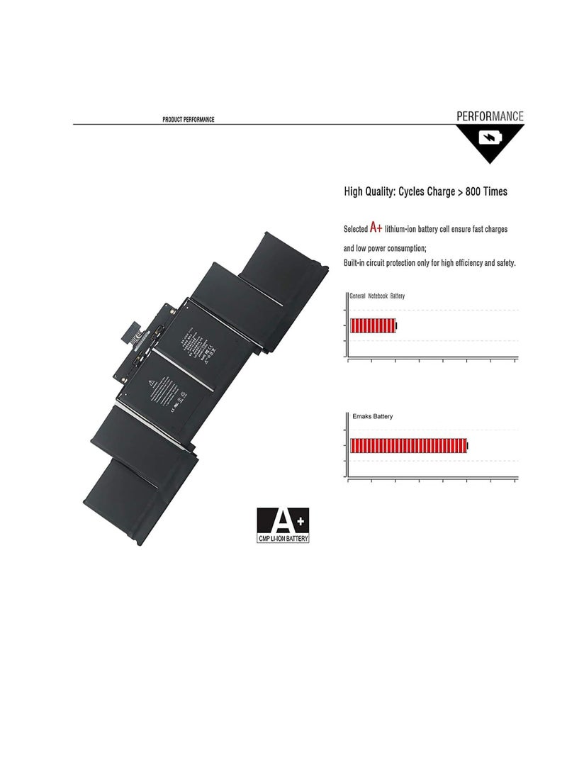 11.36V 99.5Wh A1618 Laptop Battery Replacement for MacBook Pro 15 inch Retina A1398 (Late 2013, Mid 2014, 2015) Compatible with Retina ME293 ME294 MGXA2 MGXC2 MJLQ2 MJLT2 MJLU2