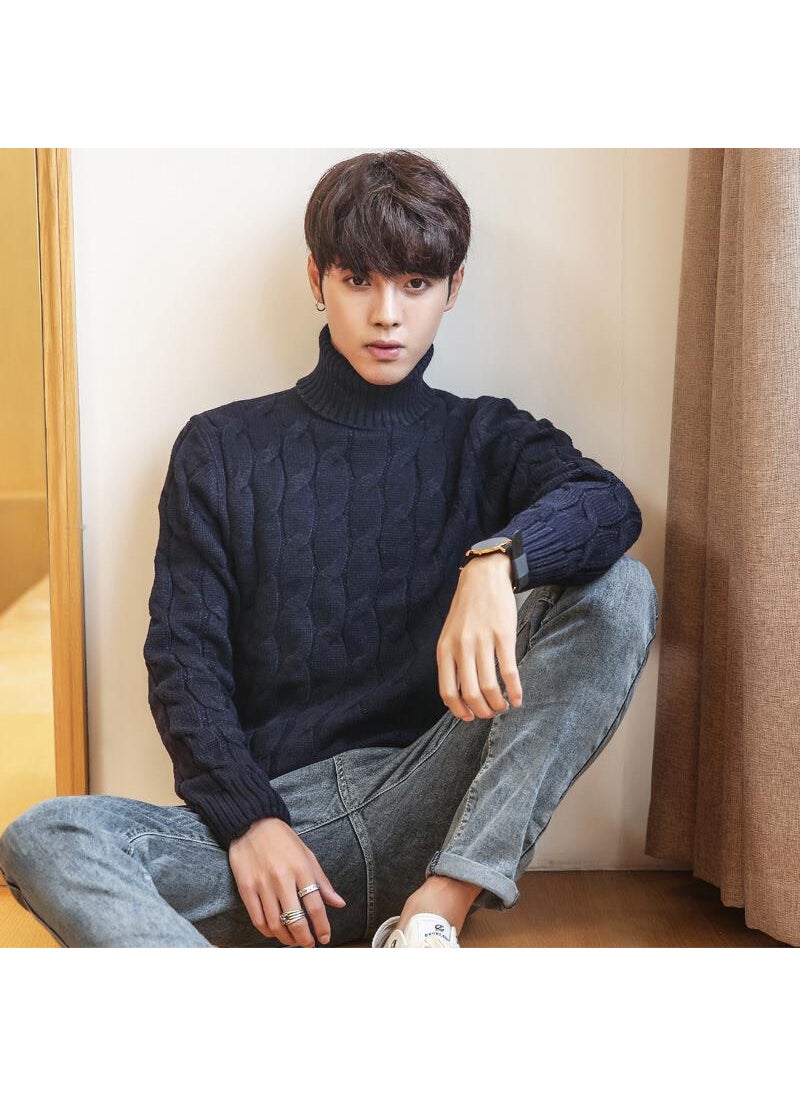 1 x 5 pcs 2022 Fall Korean Thick Turtleneck Mens Knit Sweater Dark blue