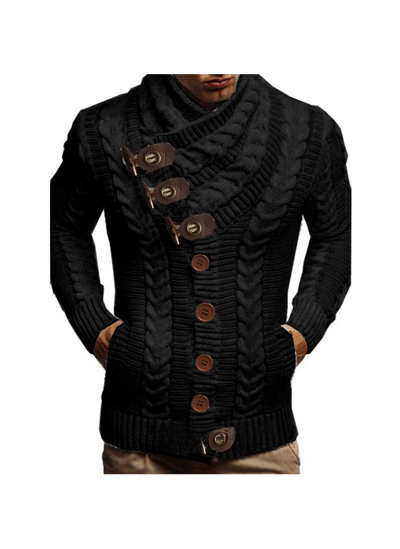 1 x 5 pcs Fashion High-Neck Button Knit Cardigan Mens Sweater Black