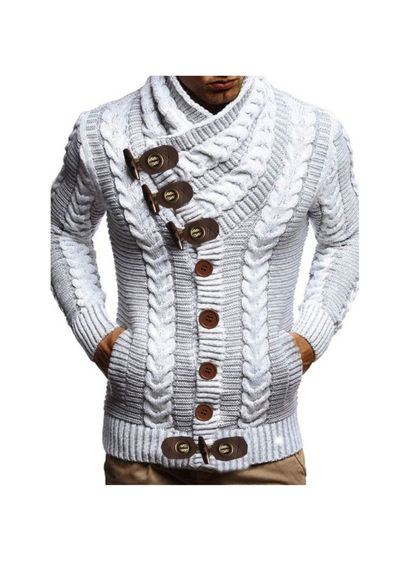 1 x 5 pcs Fashion High-Neck Button Knit Cardigan Mens Sweater White