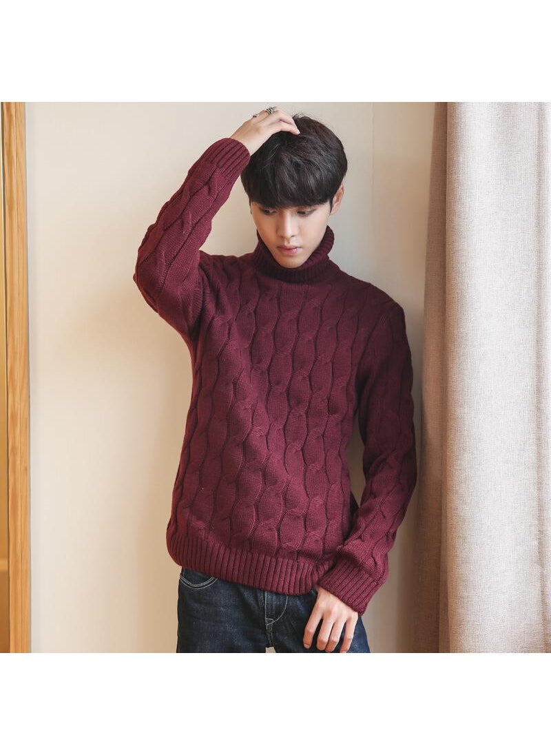 1 x 5 pcs 2022 Fall Korean Thick Turtleneck Mens Knit Sweater Wine red