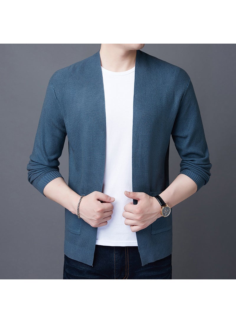 Mens Casual Knit Cardigan Autumn Winter Blue