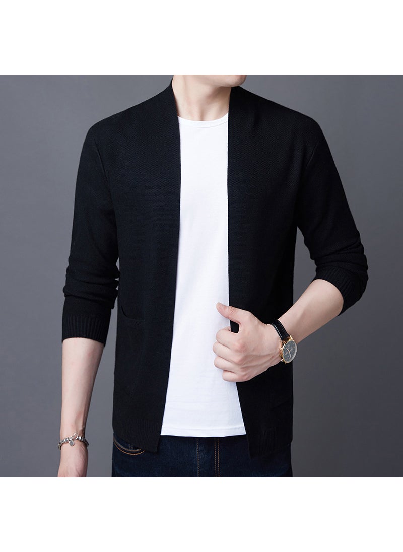 Mens Casual Knit Cardigan Autumn Winter Black