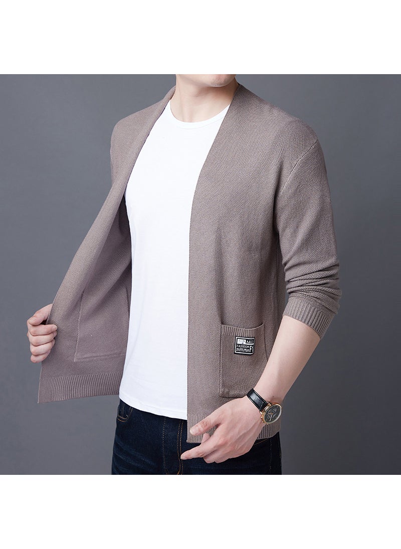 Mens Casual Knit Cardigan Autumn Winter Brown