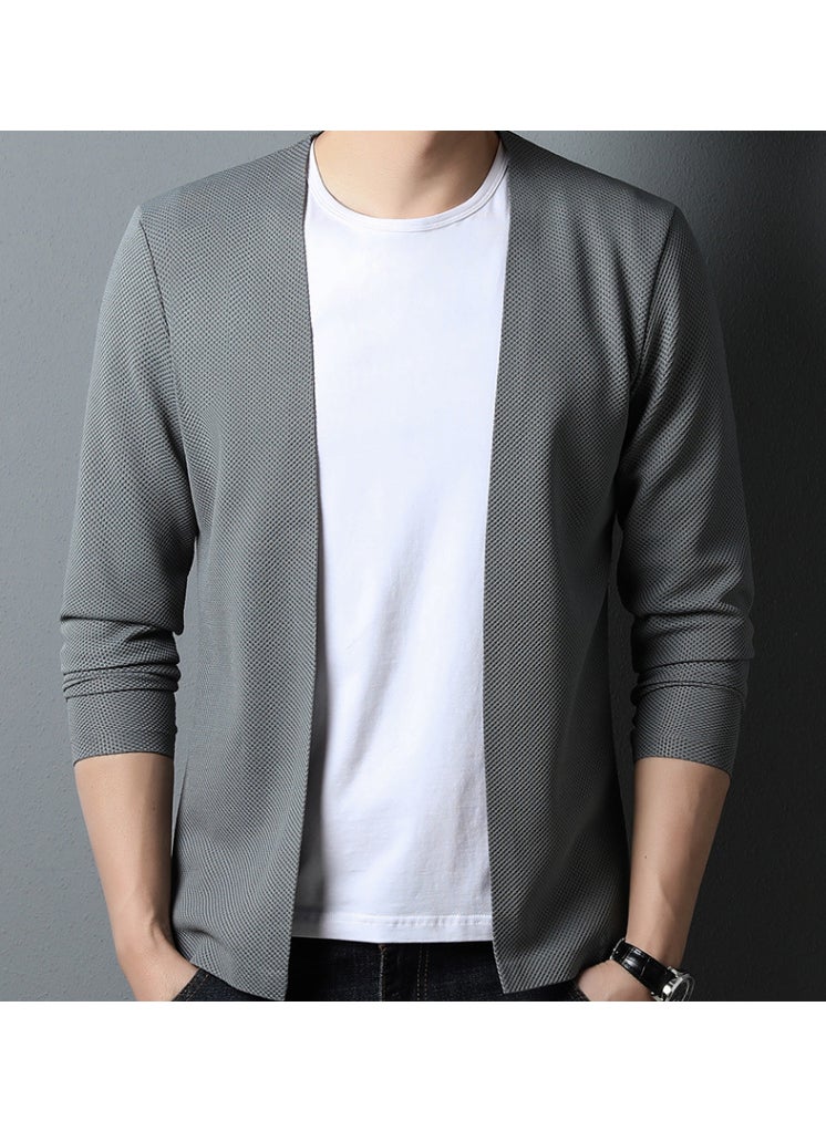 Mens Casual Knit Cardigan Autumn Winter Gray {please consider carefully before ordering}