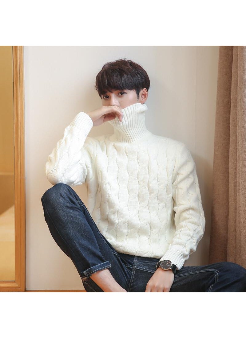 1 x 5 pcs 2022 Fall Korean Thick Turtleneck Mens Knit Sweater White