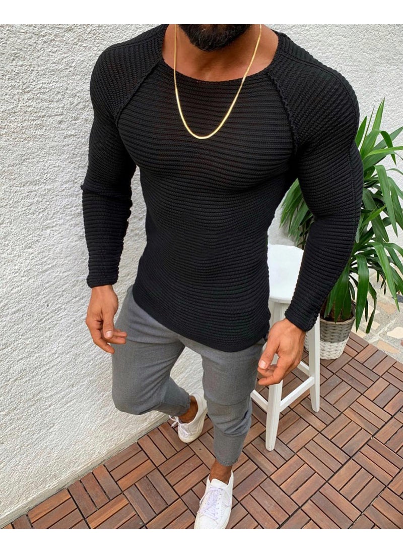 2021 Autumn Winter Slim Fit Mens Sweater Black