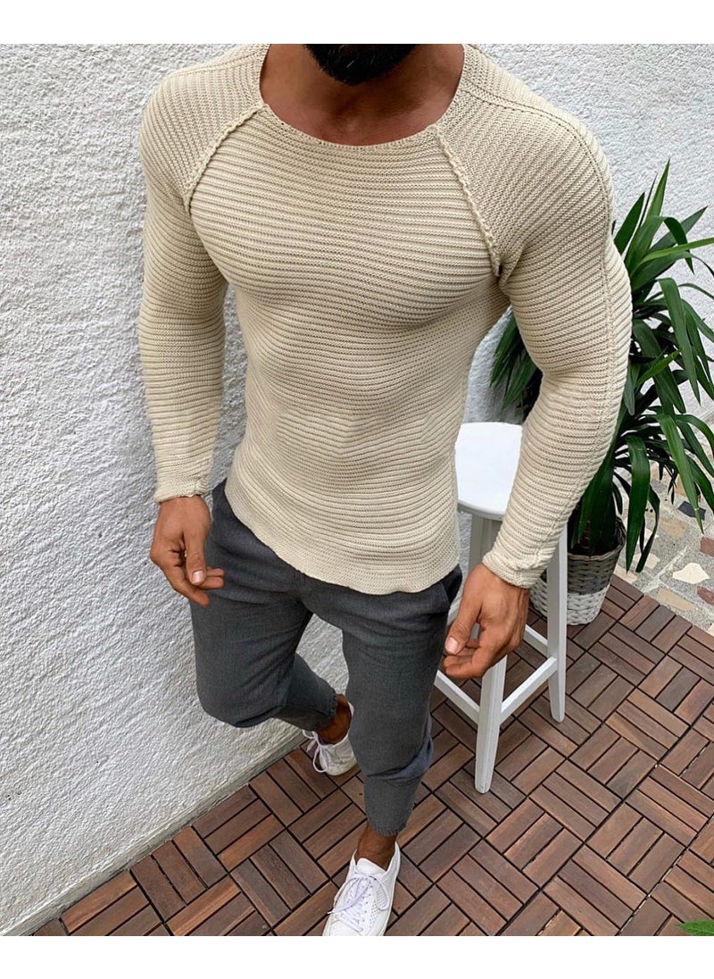 2021 Autumn Winter Slim Fit Mens Sweater Apricot