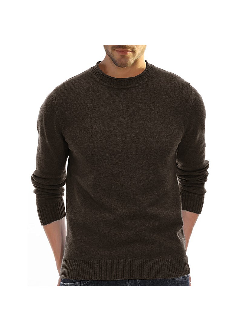 1 x 5 pcs Mens Knit Sweater Short Sleeve Thick Turtleneck Brown