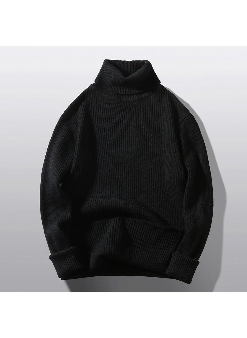 2024 Mens Turtleneck Sweater Autumn Winter Casual Solid Knitwear Black