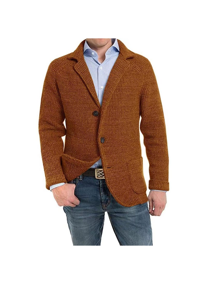 1 x 5 pcs Mens Casual Knit Cardigan Sweater Stand Collar Long Sleeve Autumn Winter Caramel