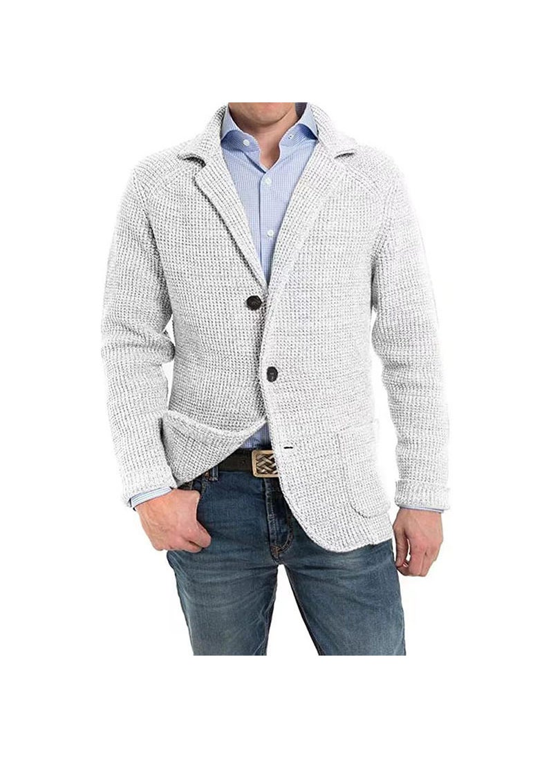 1 x 5 pcs Mens Casual Knit Cardigan Sweater Stand Collar Long Sleeve Autumn Winter White