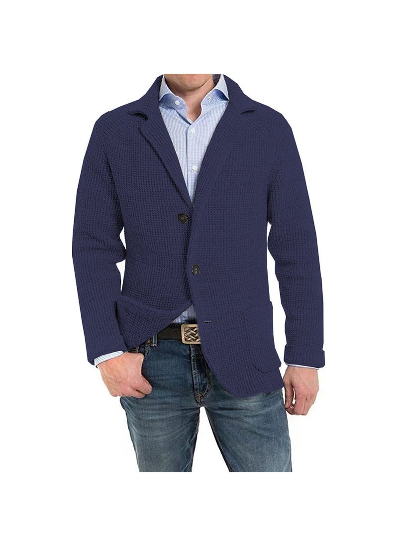 1 x 5 pcs Mens Casual Knit Cardigan Sweater Stand Collar Long Sleeve Autumn Winter Dark Blue