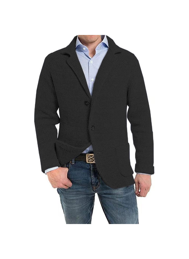 1 x 5 pcs Mens Casual Knit Cardigan Sweater Stand Collar Long Sleeve Autumn Winter Black