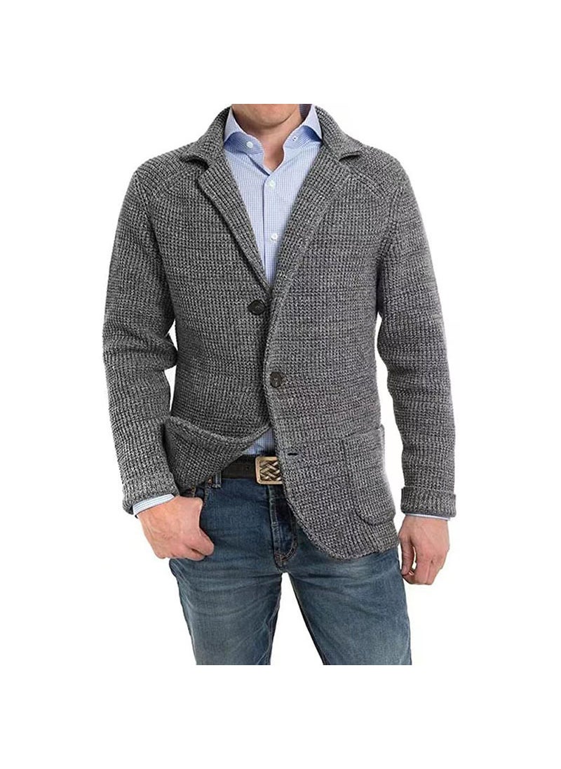 1 x 5 pcs Mens Casual Knit Cardigan Sweater Stand Collar Long Sleeve Autumn Winter Dark gray