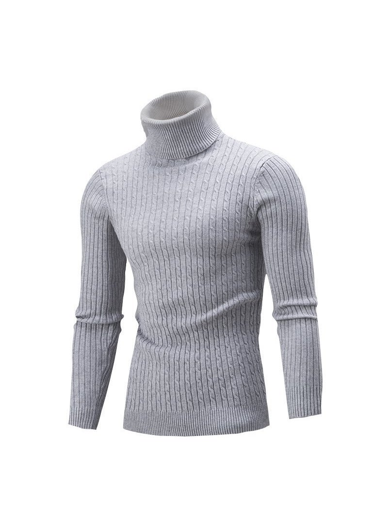 Mens Fashion Turtleneck Sweater Solid Casual Knitwear Gray