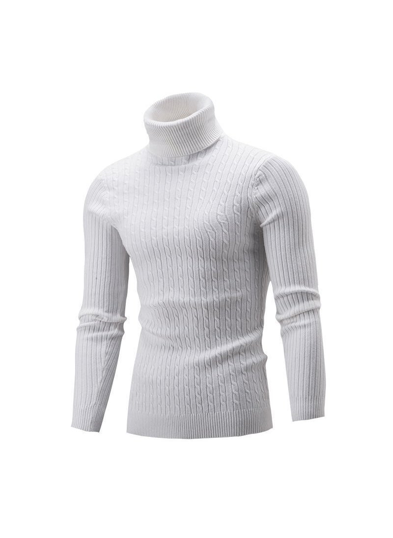 Mens Fashion Turtleneck Sweater Solid Casual Knitwear White