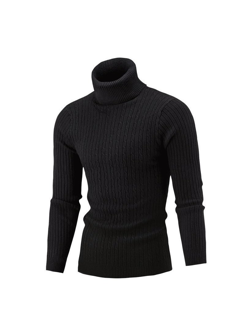 Mens Fashion Turtleneck Sweater Solid Casual Knitwear Black