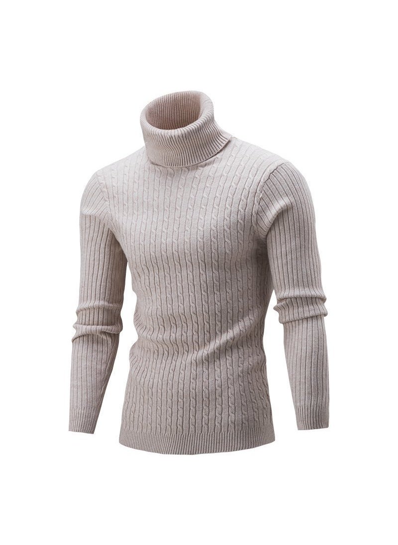 Mens Fashion Turtleneck Sweater Solid Casual Knitwear Beige