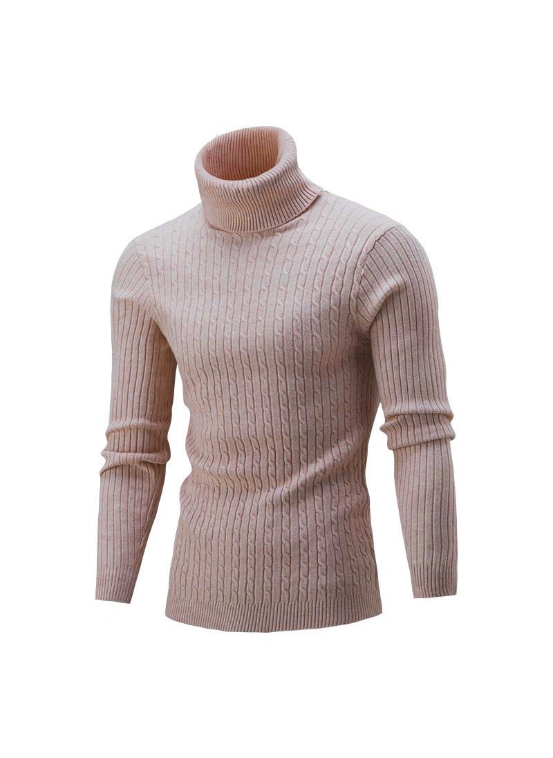 Mens Fashion Turtleneck Sweater Solid Casual Knitwear Light brown