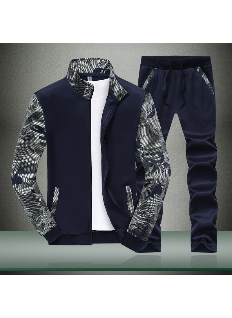 Mens Spring Autumn Camo Sleeve Tracksuit Blue