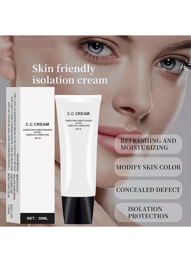 Skin Tone Adjusting Cc Cream Spf 50,Cosmetics Cc Cream, Colour Correcting Self Adjusting For Mature Skin,All-In-One Face Sunscreen And Foundation,Skin Concealer,Natural Color-1.01 Oz (2Pcs)