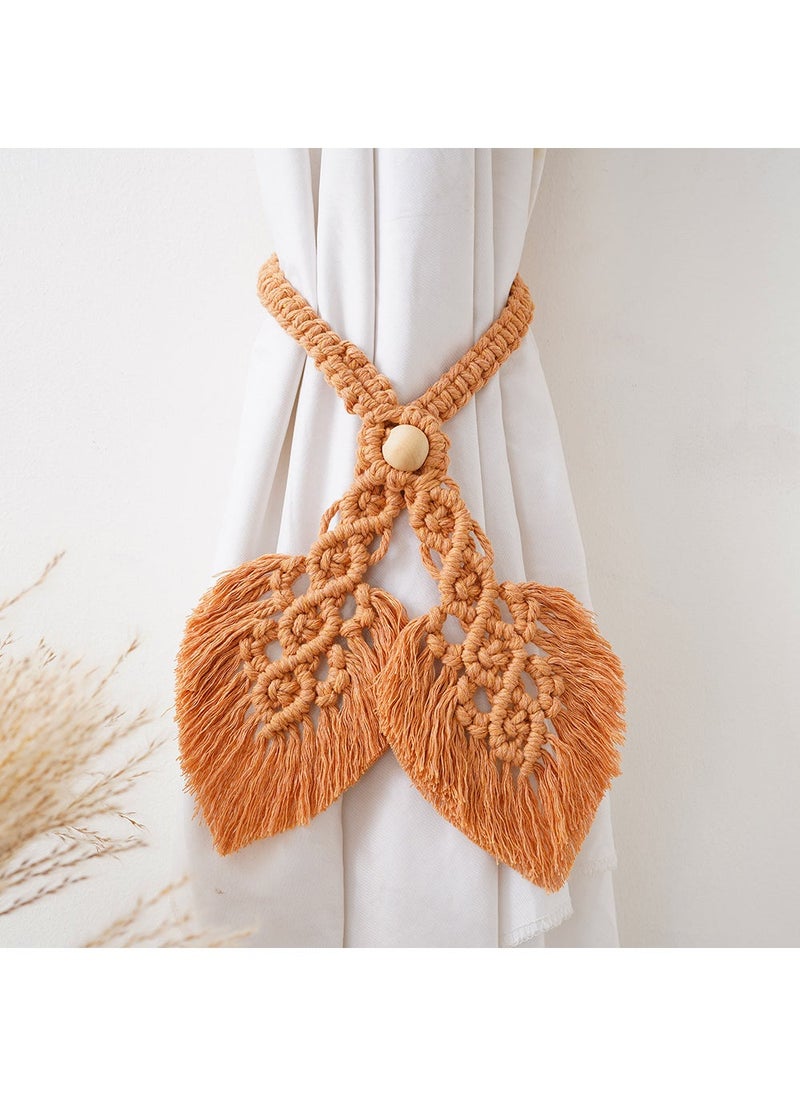 Bohemian Handwoven Adjustable Curtain Tiebacks Leaves apricot