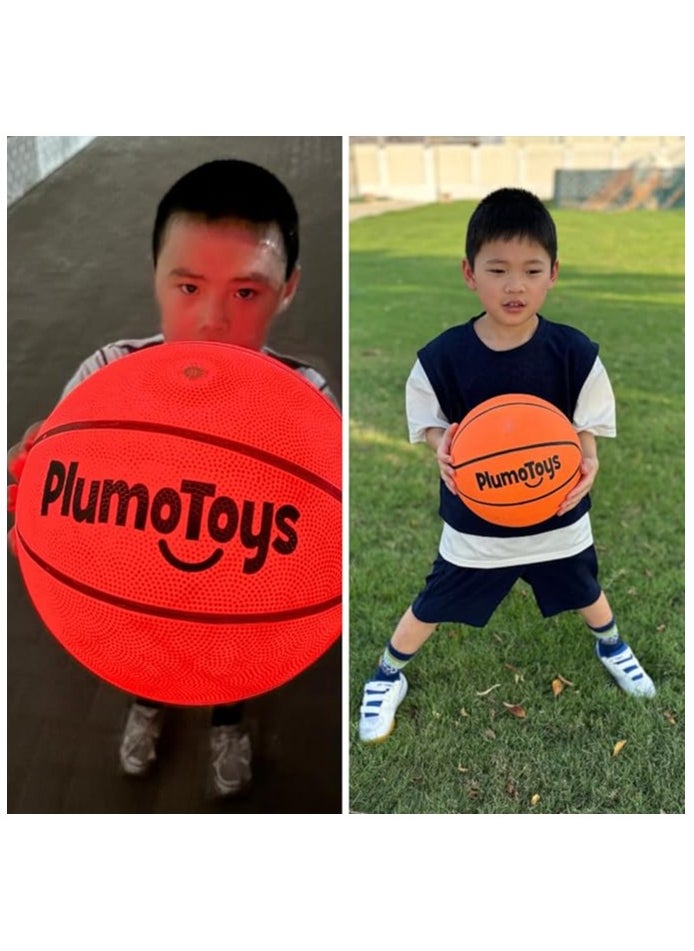 Plumotoys Glow in The Dark Basketball for Teen Boy | Glowing Red Basket Ball, Light Up LED Toy for Night Ball Games | Size 7 Sports Stuff & Gadgets for Kids Age 6 Years Old and Up