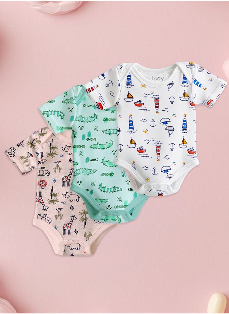 LUAY 100% Organic Cotton  Based Onesies | Sleepsuits| Night Suits|Jumpsuit | Wondersuit for Baby Boys & Baby Girls, New-Born, infants,Toddlers_ Including Vibrant Pattren & Colors Create festive look