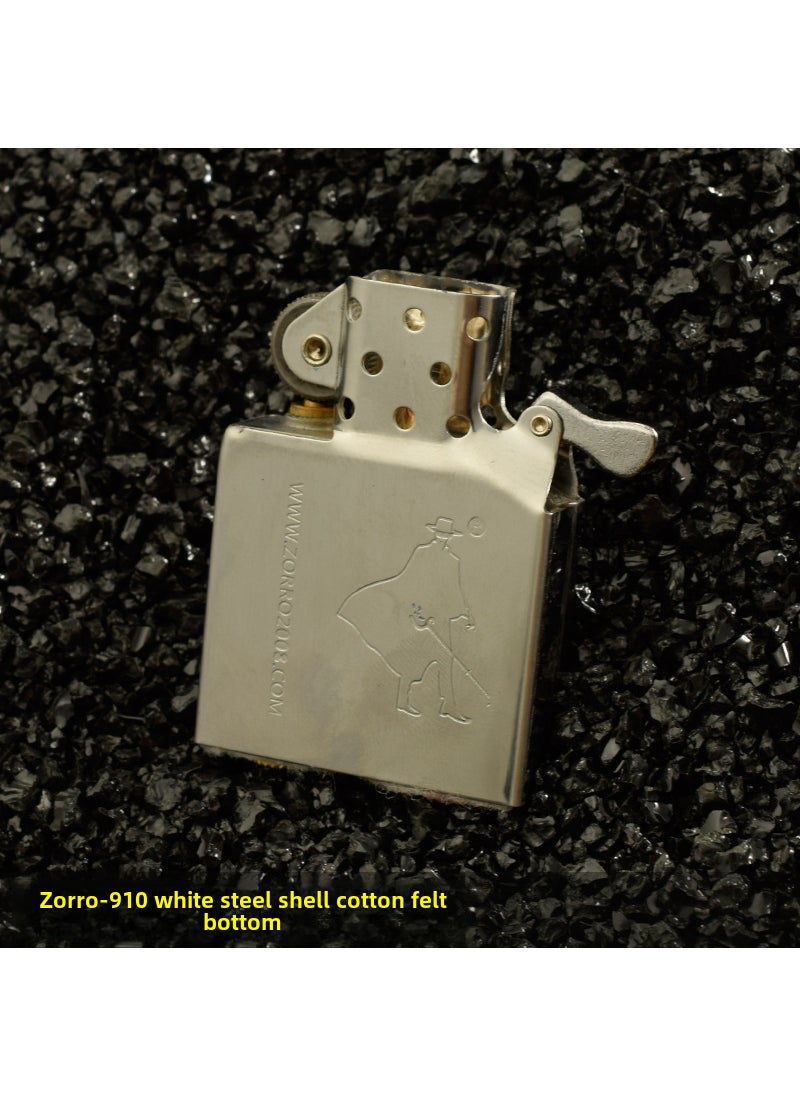 1 x 5 pcs Vintage ZP Zorro Flint Lighter Core White Steel Zorro -910 white steel shell cotton felt bottom