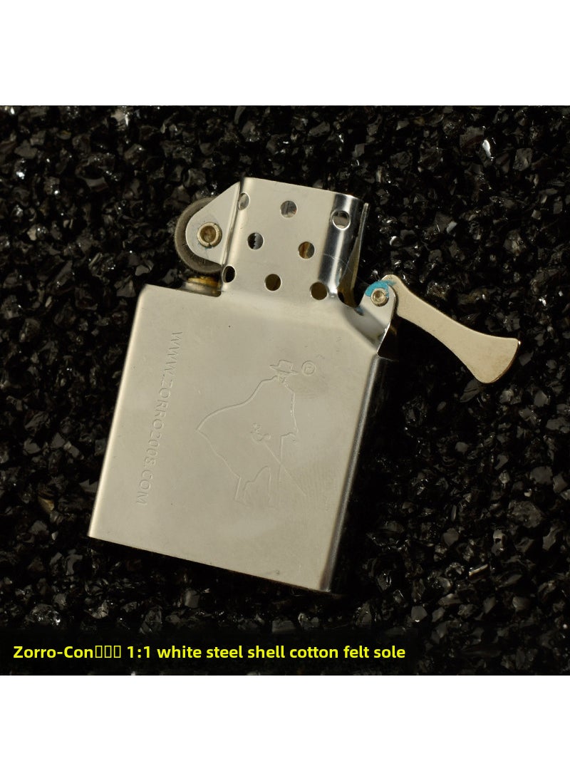 1 x 5 pcs Vintage ZP Zorro Flint Lighter Core White Steel Zorro-Constantine 1:1 white steel shell cotton felt bottom