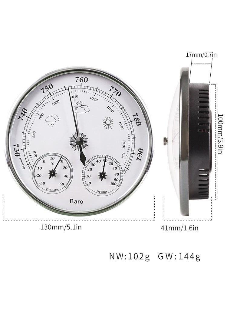 1 x 5 pcs 3-in-1 Weather Station Thermometer Hygrometer Barometer 128MM 3-in -1 silver