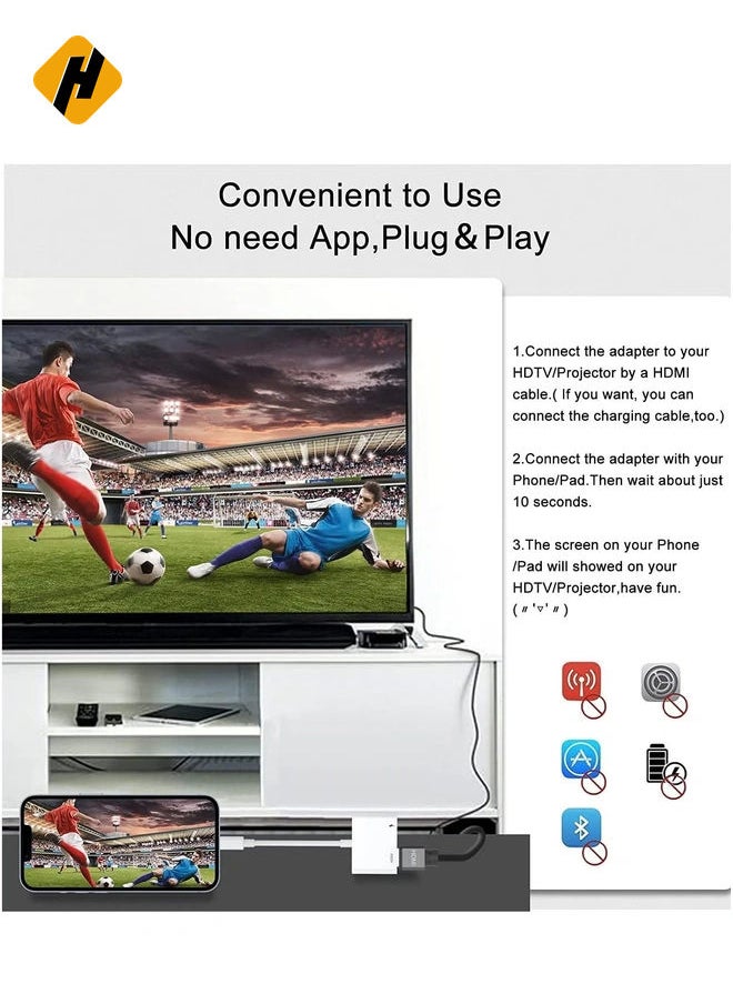 HDMI Adapter for iPhone,HDMI Sync Screen Converter, 1080P HDMI Digital AV Adapter with Charing Port,Compatible with iPhone 13/12/11/X/8/7/ iPad/ iPod to HD TV/Monitor/Projector. [No Need Power]