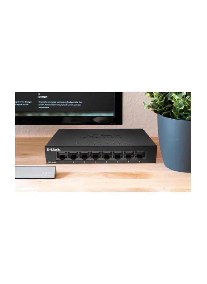 D-Link Ethernet Switch, 8 Port Gigabit Unmanaged Desktop Plug and Play Sturdy Metal Housing Fan less Design EEE (DGS 108GL)