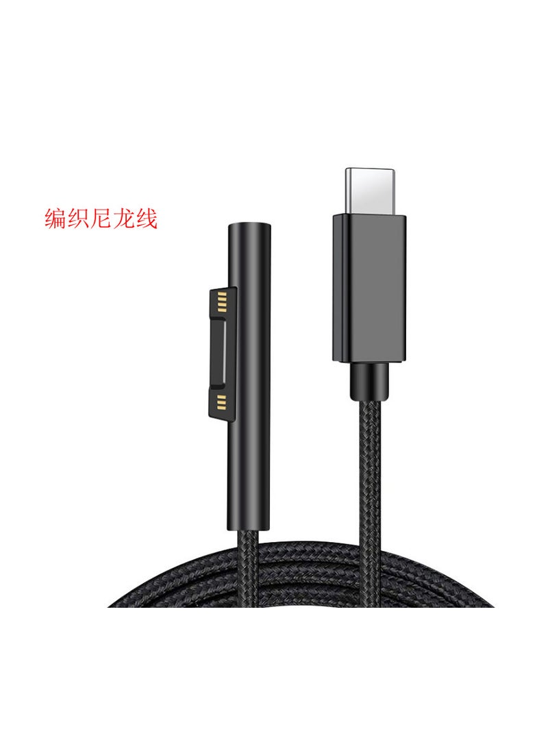 1 x 5 pcs PD Fast Charging Cable for Surface Pro 3-6 Notebook C male turn PRO6/5/4/3 universal 1.5m Black 15v knitting