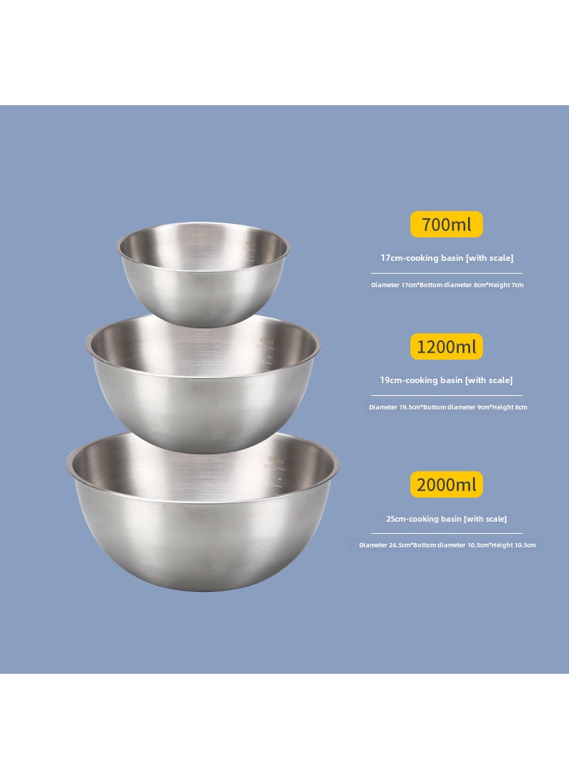 304 Stainless Steel Mixing Bowls Set for Kitchen 201 three-piece suit 17CM-19CM-25CM