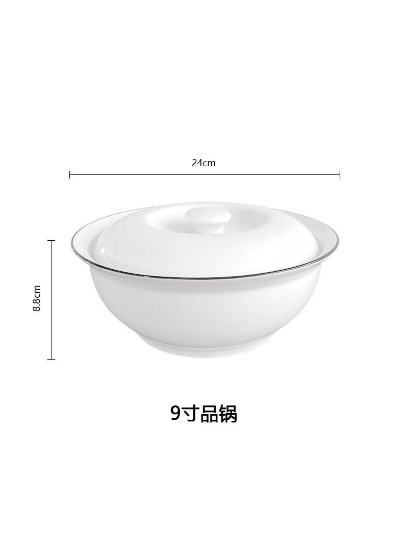 European-style Household Simple Small Clear New Color Value Ceramic Dishes, Dishes, Spoons and Chopsticks Family One-person Food Combination Tableware Set 9 inch pot