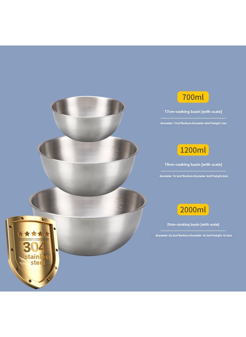 304 Stainless Steel Mixing Bowls Set for Kitchen 304 three-piece suit 17CM-19CM-25CM