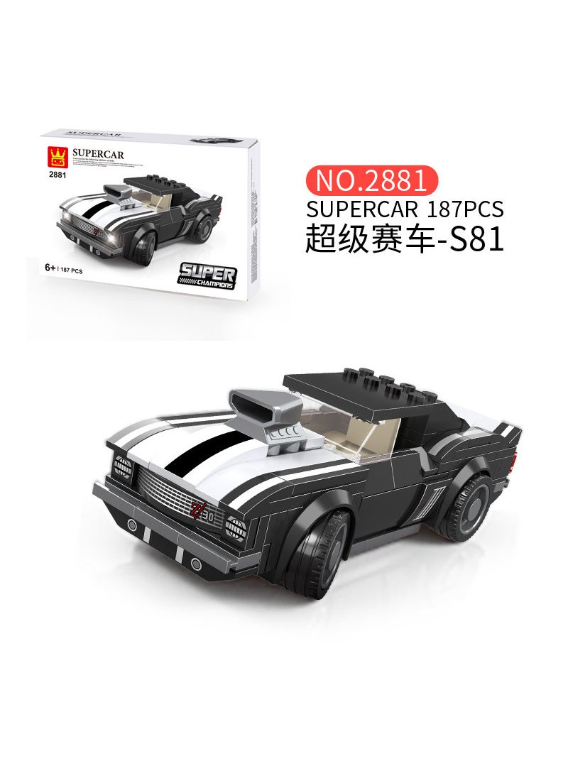 1 x 5 pcs Wange 2870-2883 Sports Car Building Blocks DIY Model Toy for Boys 2881:S81 Super run 187pcs