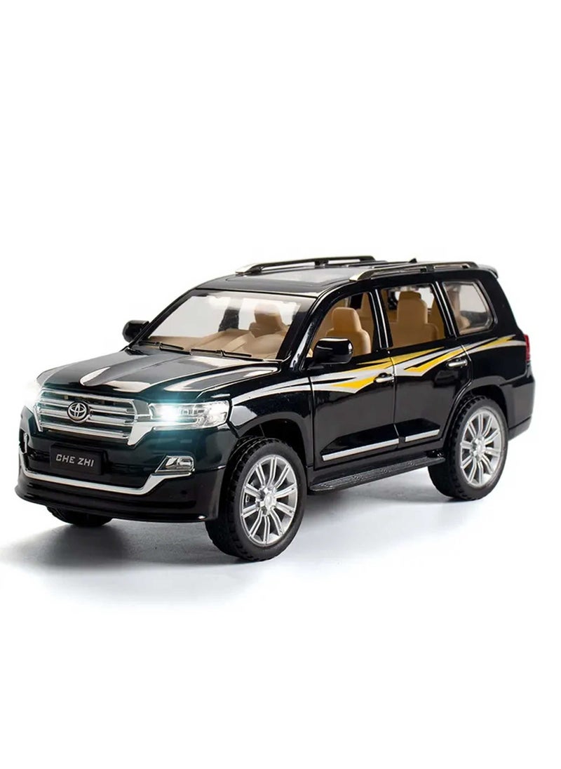 1:24 Scale Land Cruiser Model Car Toy, Alloy Diecast 6 Doors Openable Vehicle with Light Sound, Pullback Off-road Vintage Car