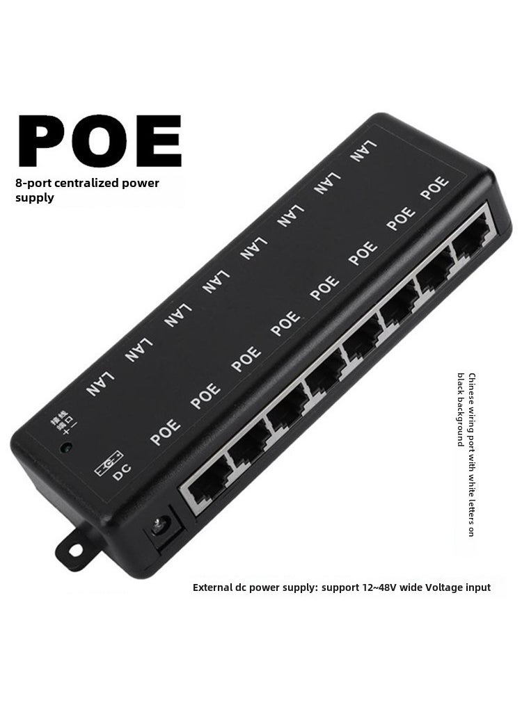 1 x 5 pcs 8-Port POE Power Module for Wireless AP Bridge Black background 8 POE centralized power supply box