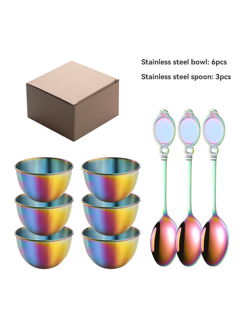 Stainless Steel Gold Dipping Bowl Set with Spoon Color 9-piece set (6 small bowls +3 spoons)