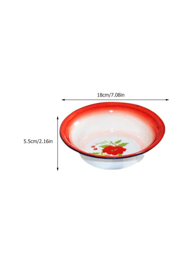 4pcs Enamel Wash Basins Enamel Kitchen Mixing Bowls Vintage Soup Basin Soup BowlsRound Serving Trays for Home Bath Wash Basin Rustic Home Decoration Random Color 18cm