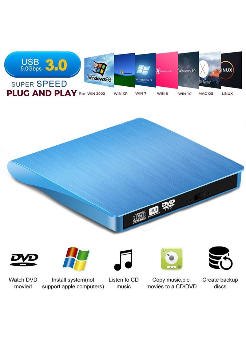 USB 3.0 External DVD Drive Burner Blue