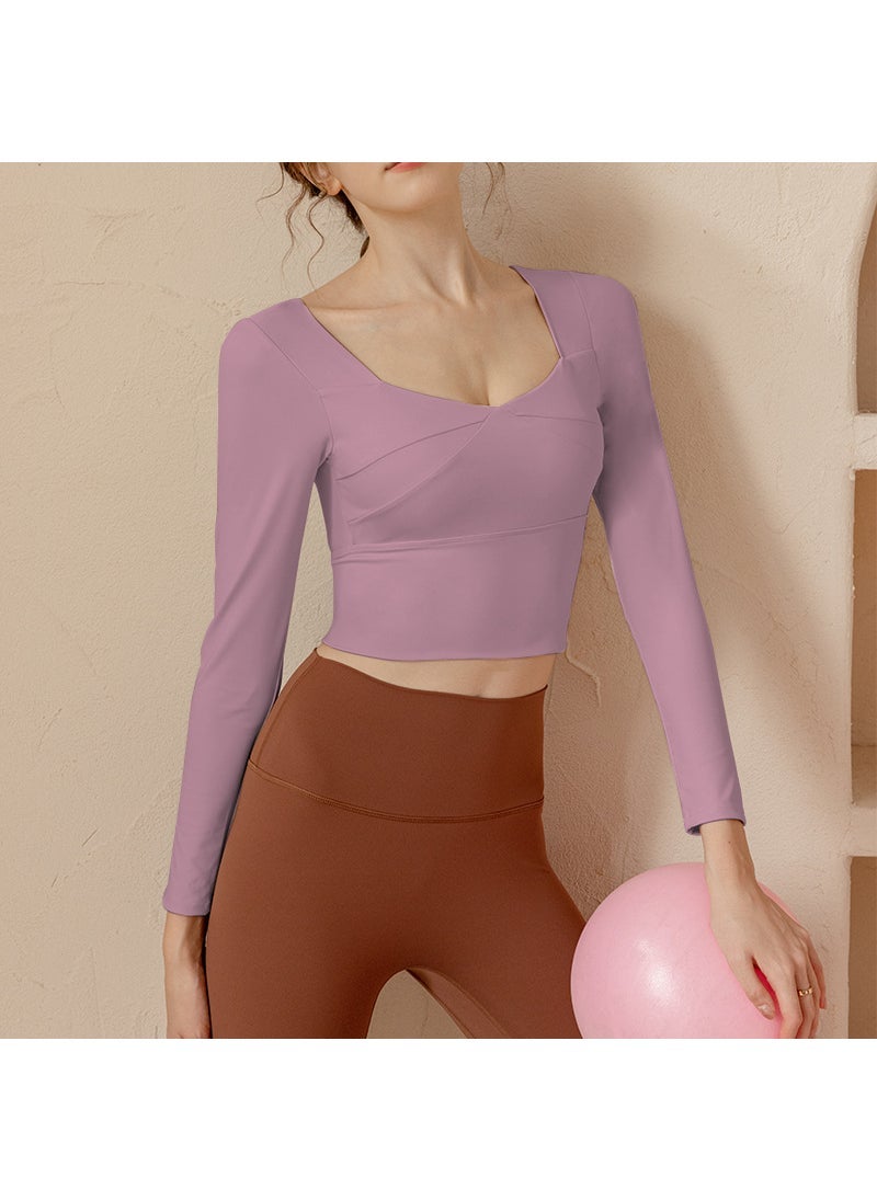 Seamless Yoga Fitness Top Long Sleeve for Women Smoky purple pink