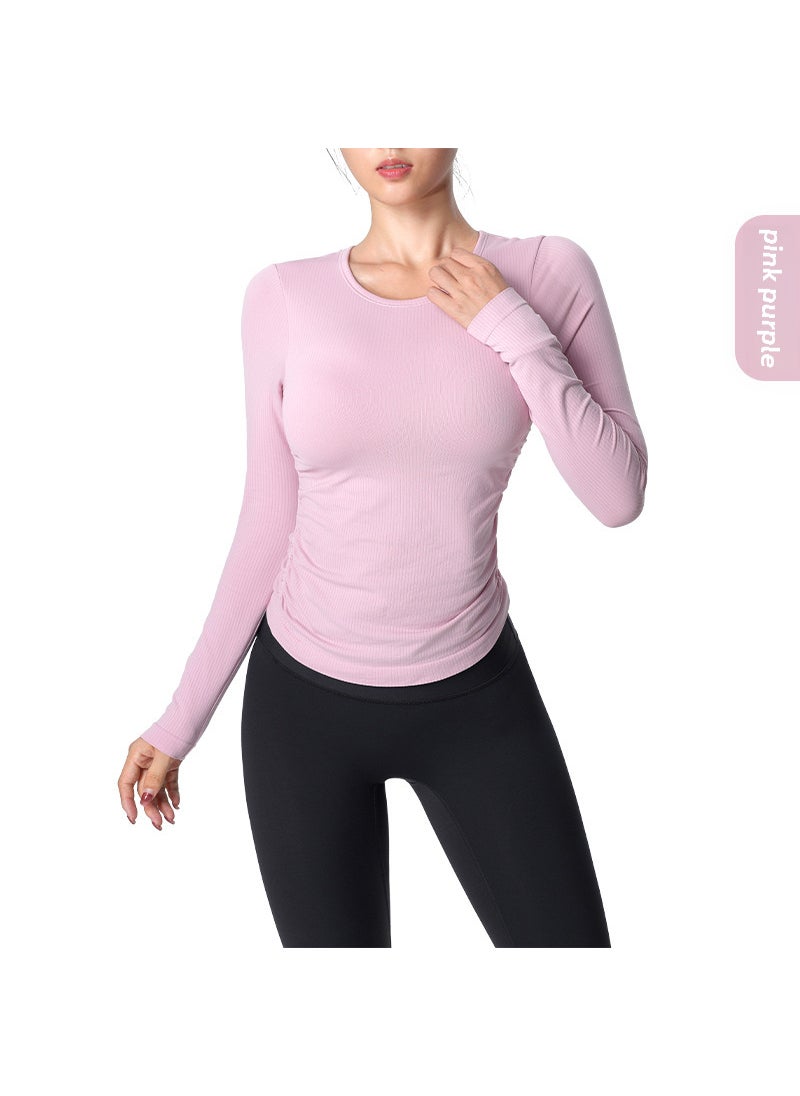 Autumn Winter Slim Fit Yoga Top with Padded Side Ruching Pink purple