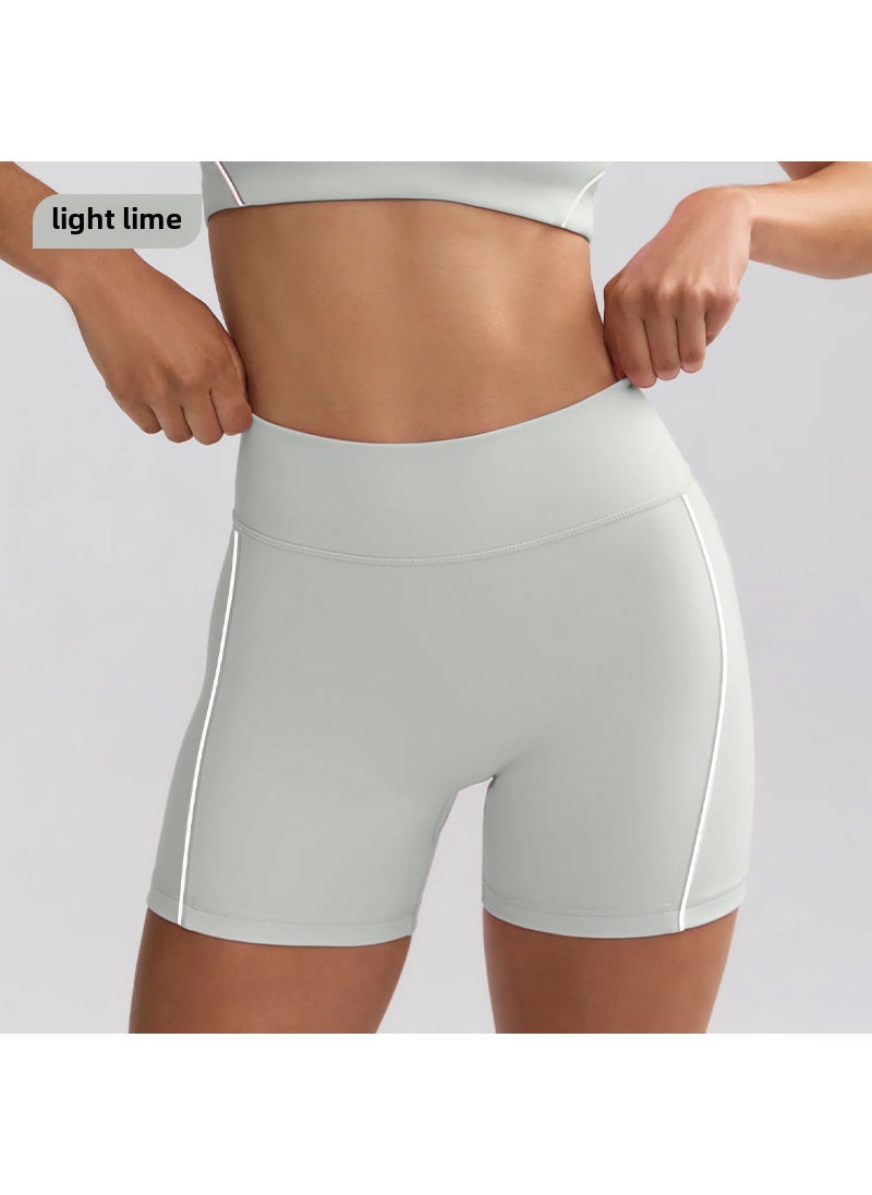 Cross-border Spring and Summer New Cross-border Yoga Suit White-edge Line High-intensity High-waist Hip-lifting Running Fitness Shorts Light Lime Grey